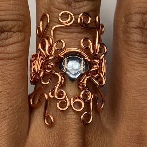 Copper and Icy Blue Vintage-Inspired Filigree Ring